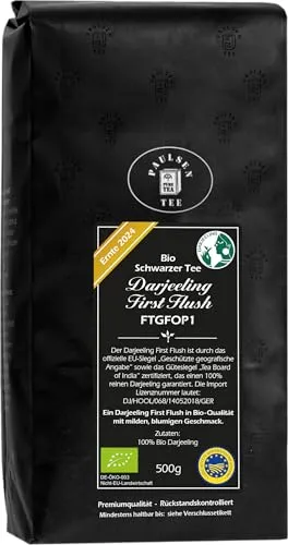 Bio Darjeeling First Flush FTGFOP1, Ernte 2024, Paulsen Tee, Schwarzer Tee, rückstandskontrolliert (500, Gramm)