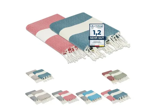 furora HOLIDAY Strandtuch groß 100x200 cm - Strandtuch aus 100% recycelter Baumwolle, leicht und kompakt für Reisen, ideal als Picknickdecke oder Saunatuch – unterstützt traditionelle Handwerkskunst in Tunesien.