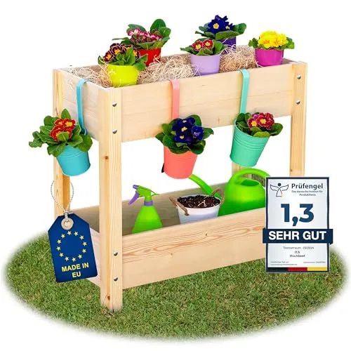 ITA Hochbeet aus Holz 80x37x78 cm - Ergonomischer Pflanzkasten mit 2 Ebenen - Hochbeet aus FSC Kiefernholz, ideal für Garten, Balkon und Terrasse. Mit 80 cm Höhe für rückenschonendes Arbeiten und praktischen Extras wie Innenfolie und Beschriftungsstäbchen.