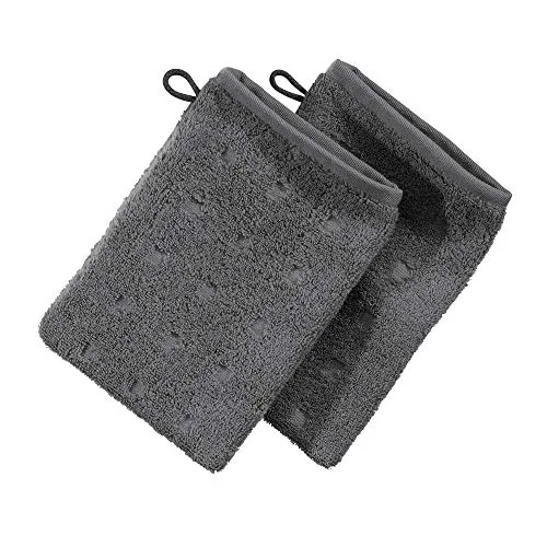 Möve Waschhandschuh Quadretti 2er-Pack Walk-Frottier Graphit Größe 15x20 cm