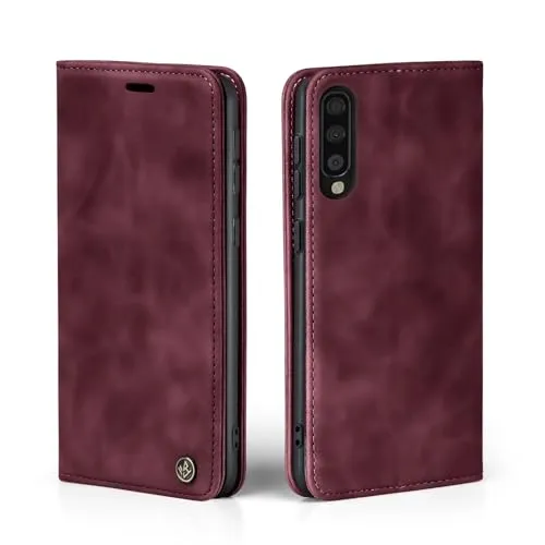 LBH Handyhülle für Samsung Galaxy A70 in Weinrot mit Karten- und Geldfach Smartphone Hülle mit Standfunktion Flip Case Schutzhülle Magnetverschluss Vintage