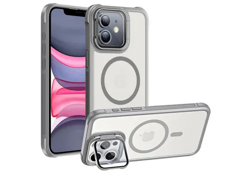CoolGadget Handyhülle Hybrid CAM Handy Hülle für Apple iPhone 12 6,1 Zoll, Kameraschutzglas klappbar Schutzhülle Metallring für Magsafe Zubehör