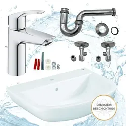 Grohe Waschbecken Komplettset mit Armatur und Siphon - Praktisches Komplettset für Ihr Badezimmer: inklusive Waschbecken, Armatur und Siphon. Mit einfacher Montage und Wasserersparnis durch GROHE EcoJoy® Technologie.