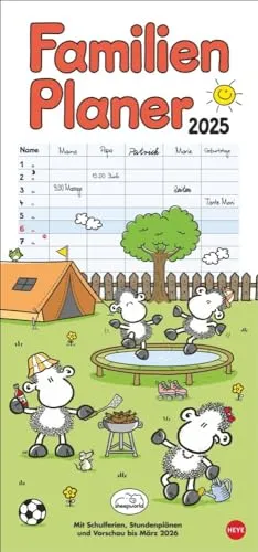 sheepworld Familienplaner 2025: Familienkalender mit 5 Spalten. Liebevoll illustrierter Familien-Wandkalender mit Schulferien und Stundenplänen. (Familienplaner Heye)