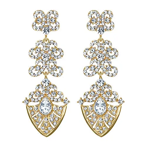 EVER FAITH Damen Ohrringe Kristall Hochzeit Braut Art Deco Blumen Kronleuchter Klar Gold-Ton