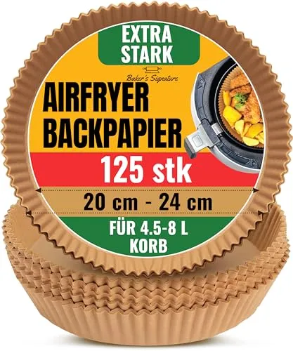 Backpapier für Heißluftfritteuse – 125 Stück 20 cm Rund von Baker's Signature