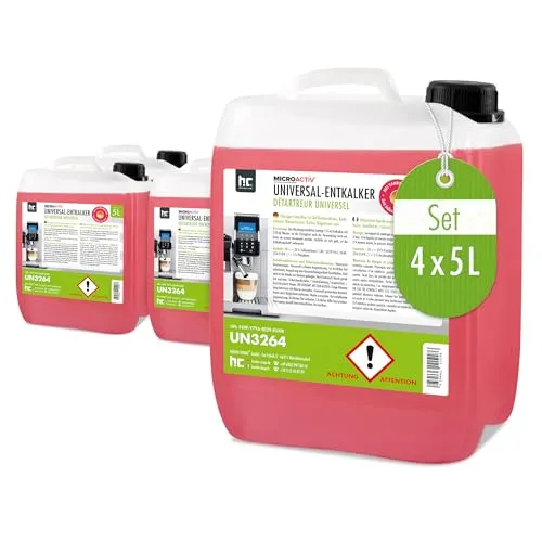 Höfer Chemie Universal Entkalker 4 x 5 L - Entkalkung & Reinigung für Kaffee- & Espressomaschinen, biologisch abbaubar und mehrfach verwendbar dank Farbindikator – ideal für umweltbewusste Haushalte.