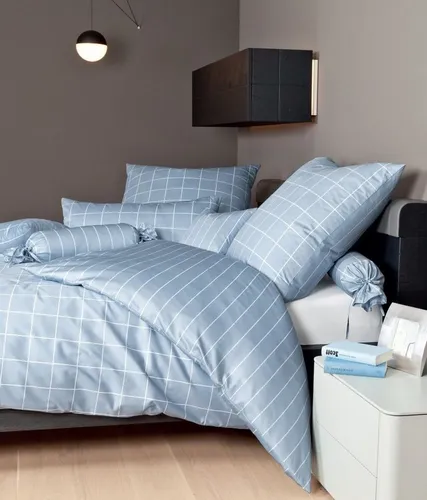 Janine Kissenhülle Mako-Satin Kissenhülle Kiss. 40x80 modernclassic blau, (1 Stück), Kissenbezug für Dekokissen Zierkissen Kissenhülle