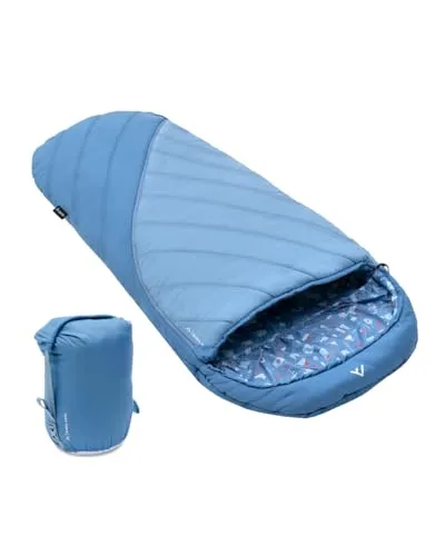 qeedo Buddy Junior Camping Schlafsack für Kinder - Schlafsack für Kinder (10-25°C), ideal für 3 Jahreszeiten mit extra Platz für Bewegungen und sicherem Reißverschluss - perfekt für Campingabenteuer!