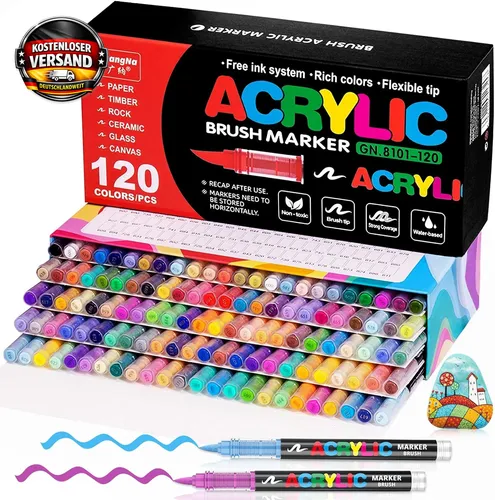 Acrylmarker Set 120 Farben für Steine Holz Glas Metall Leinwand Wasserdicht