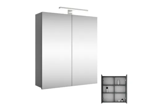 Spiegelschrank Merkur, anthrazit, 60 cm mit LED-Leuchte - Spiegelschränke: Stilvolles Badezimmer-Upgrade mit integrierter, energiesparender LED-Beleuchtung für optimale Ausleuchtung und viel Stauraum dank verstellbarer Einlegeböden.