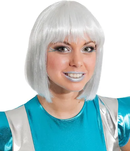Perücke Space-Girl Silber Pagenkopf für Science Fiction und Fasching - Stylische Silberne Perücke im Pagenkopf-Design, ideal für Science Fiction und Disco-Events. Setze ein auffälliges Statement bei jedem Kostüm!