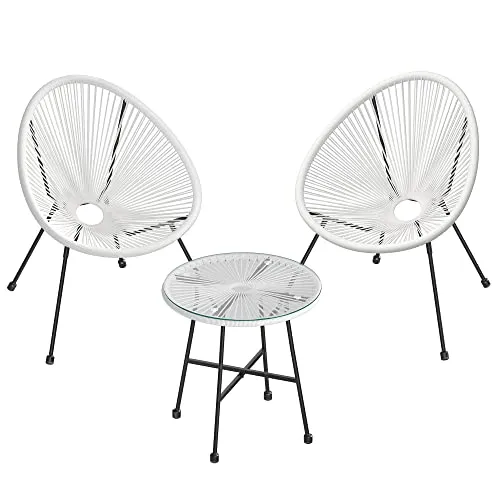 SONGMICS Balkonmöbel Set – 3er Terrassenmöbel mit Glasoberfläche - Bistrosets für die Terrasse – Ergonomisches Design und stabile Stahlbeine für hohen Komfort, ideal für Innen- und Außenbereich. Perfekt zum Entspannen auf Balkon oder Garten!
