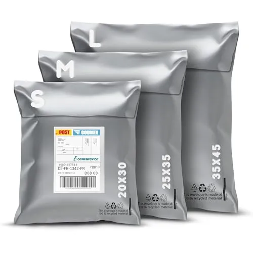 RAGO® Versandtaschen Plastik Warensendung S-10 Stück I M-10 Stück I L-10 Stück +Lieferscheintaschen C6 I Versandbeutel Selbstklebend und Blickdicht I Plastiktüten Verschließbar I Ideal für Vinted