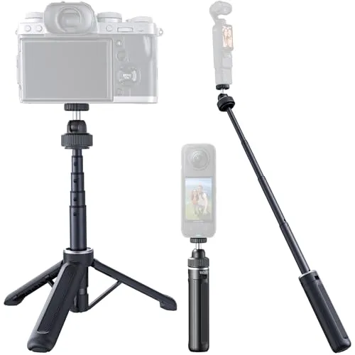 llano 40cm Action-Kamera-Stativ für DJI Osmo Pocket 4/3, Insta360 X5 X4 X3, ausziehbares Mini-Stativ mit 1/4 Zoll Schraube, kleiner Selfie-Stick für Sony, Nikon, Canon, 360° Kugelkopf, leicht, schwarz