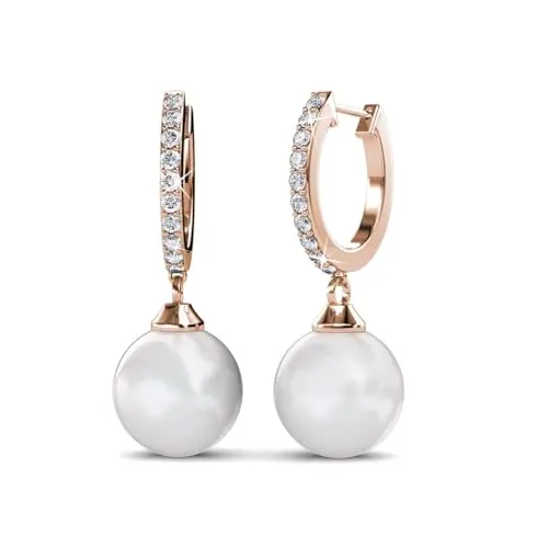 ROUGEMONT Jewellery Perlen-Creolen mit Zirkonia, Wasserfest & Hypoallergen, Verfügbar in Gold-Roségold-Silber, Mit Geschenkverpackung (Roségold)