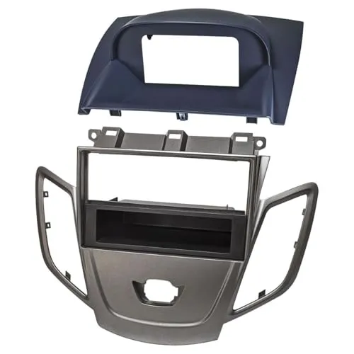 tomzz Audio 2415-109 Radioblende für Ford Fiesta JA8 (2009-2017) - Hochwertige Radioblende in dunkelsilber mit blauem Displayfach für den einfachen Austausch des Originalradios. Ideal für gängige Headunits, passgenau und aus robustem Kunststoff.
