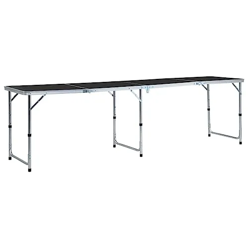 vidaXL Klappbarer Campingtisch Grau Aluminium 240 x 60 cm - Camping-Möbel mit einstellbarer Höhe und praktischem Tragegriff, ideal für Picknick und Reisen. Leicht und robust, bis zu 50 kg belastbar, perfekt für unterwegs.