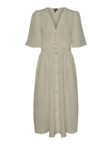 Vero Moda Midikleid VMMELANEY 2/4 BLK DRESS WVN NOOS - Kleider - Modisches Midikleid mit V-Ausschnitt und elastischem Bund, aus pflegeleichtem Polyester, ideal für jeden Anlass.