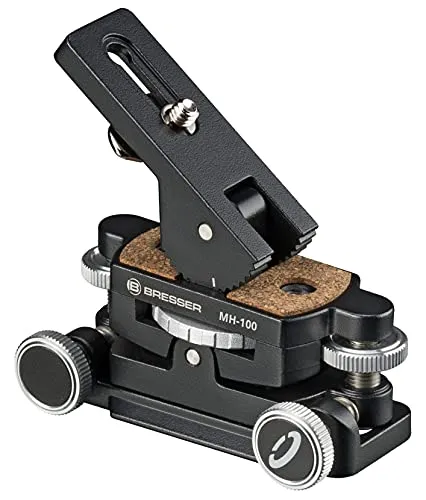 Bresser Optik 4964140 MH-100 Pol-Wiege Stativadapter - Stativadapter für präzise Polhöhen-Einstellung, ideal für Astrofotografie, aus robustem Aluminium mit langlebigen Edelstahl-Rändelschrauben.