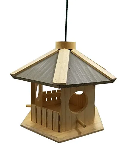 Dehner Natura Premium Wildvogel Futterhaus Dakota, Futterstation für Wildvögel, Vogelhaus wetterfest/hängend, inkl. Aufhängevorrichtung, ca. 30 x 26 x 22 cm, aus FSC-zertifiziertem Kiefernholz