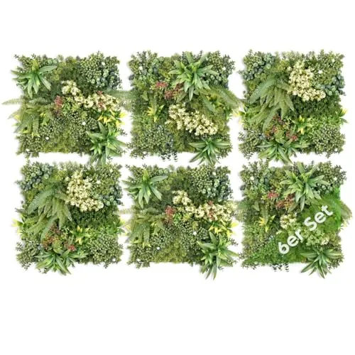 JELLE & JACOB Künstliche Pflanzenwand 6er Set - Pflegeleichte Blumenwand für Indoor & Outdoor - Gestalte dein Zuhause mit dieser pflegeleichten Pflanzenwand im 6er Set (je 50x50 cm). Ideal für eine harmonische Atmosphäre, einfach anzubringen und perfekt für stilvolle Raumgestaltung.