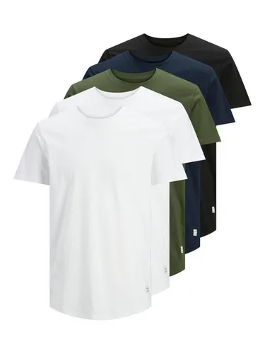 Jack & Jones Herren JJENOA Tee SS Crew Neck 5PK MP T-Shirt - Set aus 5 klassischen T-Shirts in verschiedenen Farben, ideal für lässige Outfits. Bequem und lang geschnitten mit Rundhals für optimalen Tragekomfort.