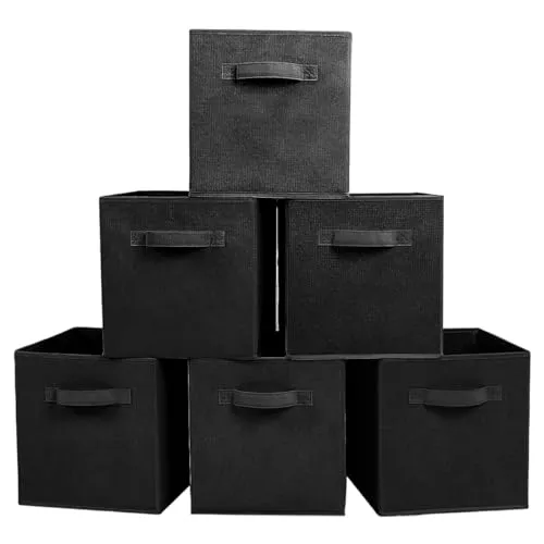 PowerKing Aufbewahrungsbox Organizer aus Stoff, 6 Stück faltbar Aufbewahrungswürfel Aufbewahrung Box in Würfelform, Schwarz