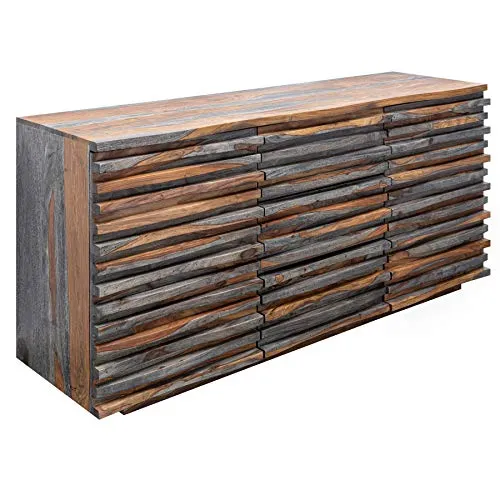 invicta INTERIOR Massives Sideboard Relief 160cm Sheesham Holz grau Smoke Finish mit aufwändiger Front Kommode Anrichte