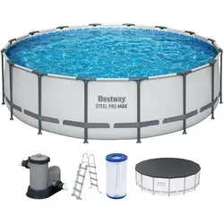 Bestway® Steel Pro MAX™ Frame Pool Ø 488 cm - Komplett-Set mit Filterpumpe - Swimmingpools: Robuster Steel Pro MAX™ Frame Pool mit langlebigem DuraPlus™-Material, einfacher Aufbau ohne Werkzeug und inklusive Filterpumpe für unbeschwerte Sommertage.