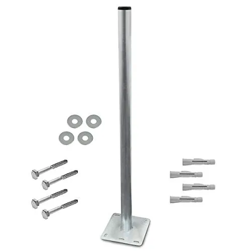 Mastfuß Standfuß 1m für Satellitenantennen - Robuster Standfuß aus verzinktem Stahl, ideal für die sichere Montage von Satellitenantennen auf Terrassen, Balkonen oder Flachdächern. Inklusive kompletten Montageset für einfachen und stabilen Aufbau.