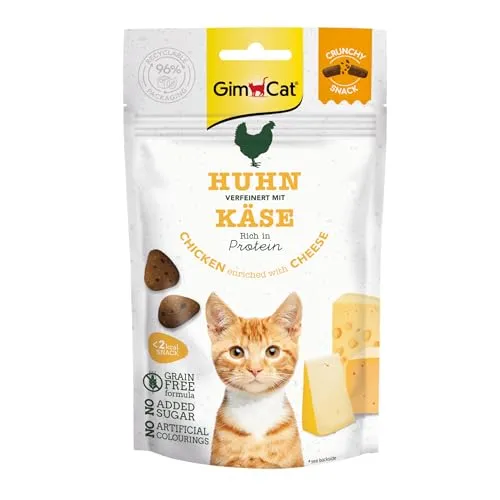 GimCat Crunchy Snacks Huhn mit Käse - Knuspriges und proteinreiches Katzenleckerli - 1 Beutel (1 x 50 g)