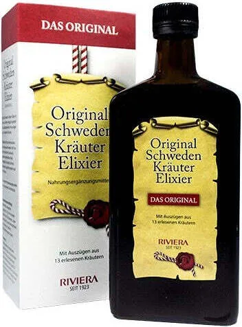 Riviera Original Schweden Kräuter Elixier (500 ml) - Verdauungsenzyme – Appetitanregendes Elixier mit 13 Kräutern, wohltuend bei Völlegefühl und ideal nach schweren Mahlzeiten, 100% Made in Austria.