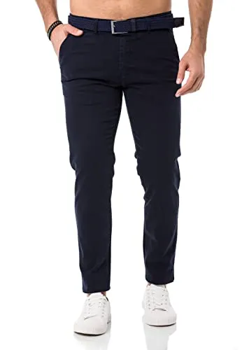 Redbridge Herren Chino-Hose mit Gürtel Bequeme Freizeit- und Businesshose Navy Blau W33 L34