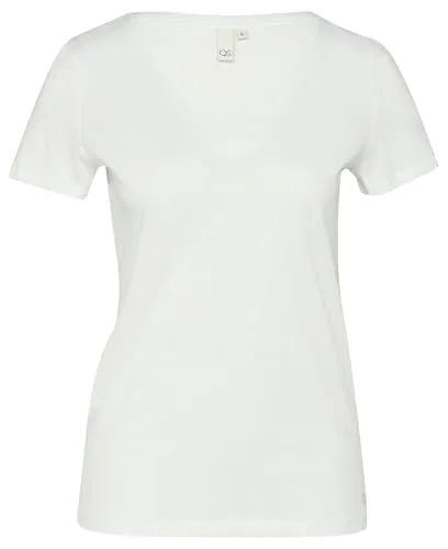 QS Damen 2162977 T-Shirt V-Neck, weiß, Large