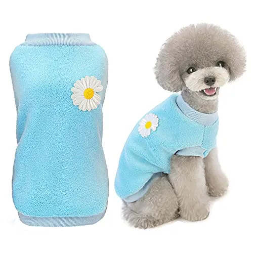 Hundepullover Hundekleidung Fleece Hund Wollpullover Winter Warmes Sweatshirt Blume Pyjama Fleecepullover für Kleine Hunde Mittlerer Katze