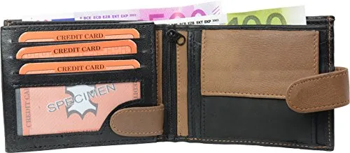 Herrengeldbörse Portemonnaie Echt Leder mit Außenriegel schwarz (schwarz/tan)
