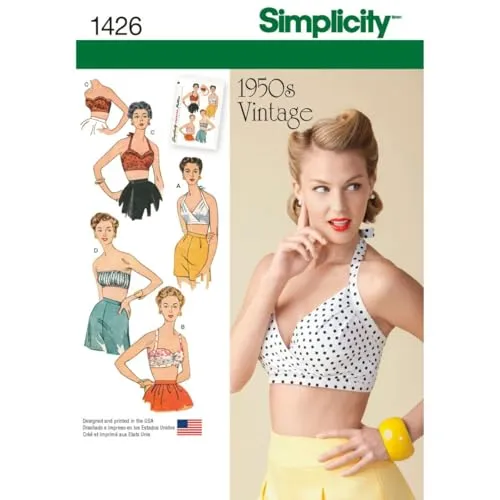Produktbild Simplicity Simplcity Schnittmuster 1426: Damen-BH-Tops im Vintage-Stil der 1950er Jahre, Größe D5, Papier, weiß, (4-6-8-10-12)