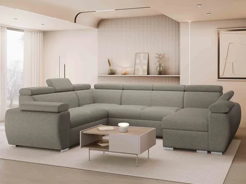 Mirjan24 Wohnlandschaft in Hellbraun mit Schlaffunktion - Kompakte Wohnlandschaft mit ausziehbarem Design und zwei praktischen Bettkästen. Ideal für Wohnzimmer, bietet Platz für Gäste und überzeugt durch verstellbare Kopfstützen.