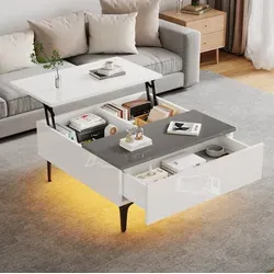 Tisch Aus Mdf In Weiß/grau 70 Cm Mit Höhenverstellbarer Platte, Schublade, Stauraum Und Led