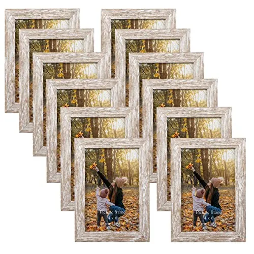 EXYGLO 12er Set Bilderrahmen 10x15 cm, Natur Fotorahmen Collage für 15x10 cm Fotos und Bilder, Kunststoff Rahmen - Wand- oder Tischaufsteller