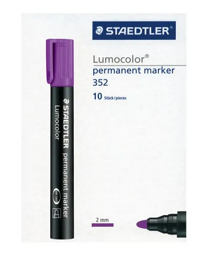 STAEDTLER 352-6 Lumocolor Marker - permanent Rundspitze, 2 mm, 10 Stück, geruchsarm und DRY SAFE für langanhaltendes Schreiben