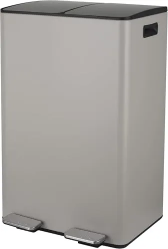 Spirella Mülleimer Mülltrennsystem 60 L - Haushaltszubehör mit zwei 30-Liter Inneneimern für effektive Mülltrennung, elegantes Edelstahl-Design und praktische Absenkautomatik für leisen Gebrauch.