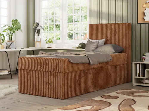 MKS MEBLE Jugendbett TILIO - Stylisches Einzelbett 90x200 mit Stauraum - Modernes Jugendbett 90x200 mit elegantem Kopfteil und weichem Cordbezug. Praktischer Stauraum unter dem Bett für Bettwäsche und Decken. Ideale Lösung für Teenagerzimmer!