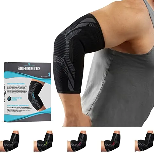 KINETIC EVOLUTION Ellenbogenbandage für Damen und Herren – Elastische Kompressionsbandage, rutschfester Halt, atmungsaktiv, ideal für Sport, Fitness, Tennis, Golf, Alltag. (S, Schwarz)