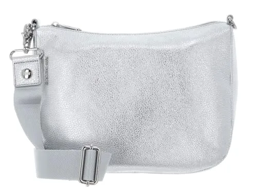 Mandarina Duck Damen Hobo Mellow Metal, Silber/Schwarz - Umhängetaschen mit elegantem Metall-Look, perfekt organisiert mit Reißverschluss und Innenfächern, ideal für stilbewusste Frauen.