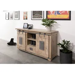 Massivmoebel24 Sideboard RAILWAY #302 - Elegantes Sideboard aus Mango, 128x45x70 cm, in weißer Lackierung - ideal für stilvolle Wohnräume und bietet viel Stauraum.