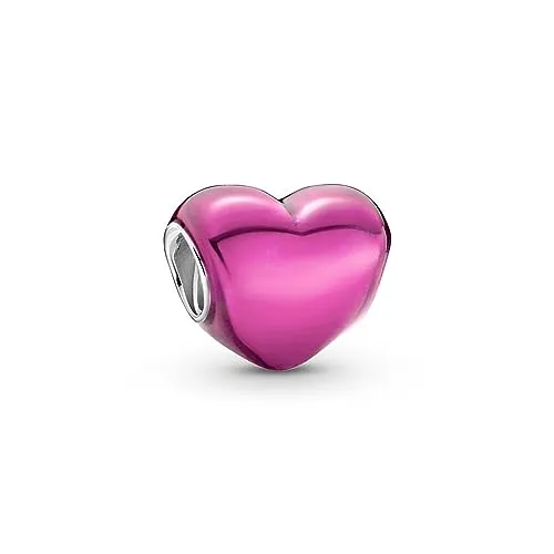 PANDORA Metallic Rosafarbenes Herz Charm aus Sterling-Silber, 799291C03 - Bead Charms für Damen, verleiht deiner Schmuckkollektion einen strahlenden Hauch von Romantik mit lebhafter rosafarbener Emaille und einzigartiger metallischer Ästhetik.