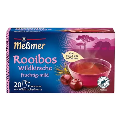Meßmer Rooibos Wildkirsche Tee - 20 Teebeutel - Veganer Rooibos-Tee mit fruchtiger Wildkirschnote, koffeinfrei und ideal für entspannende Momente. Nachhaltig produziert und ohne Metallklammern.