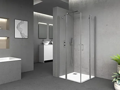 Marwell Eckeinstieg NEPTUN II 90x90x195 cm - ECKDUSCHE: Hochwertige Duschabtrennung mit Hebe-Senkmechanismus, ideal für alle Altersgruppen. Mit Abperleffekt für einfache Reinigung und Sicherheit durch 6 mm Einscheibensicherheitsglas.